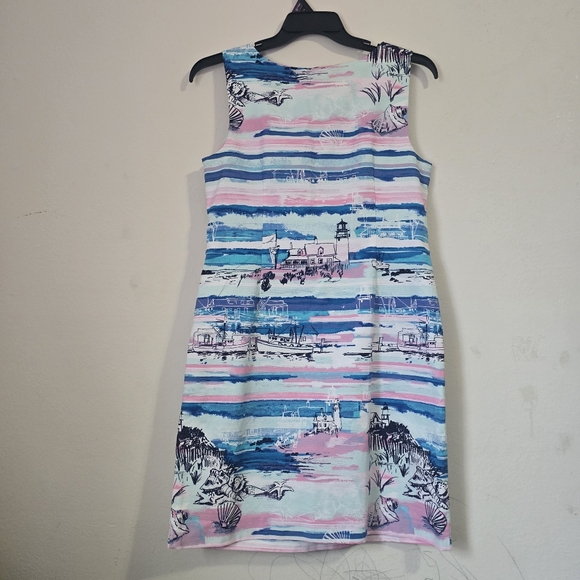 Talvot Petite Seaside Harbor Blue and Pink Striped Sleeveless Dress Size 10P - Picture 3 of 11